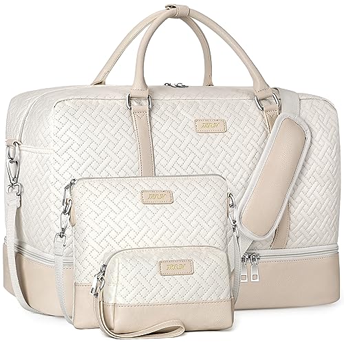IBFUN Weekender Bags for Women, 21" Travel Duffle Bag with Shoe Compartment - color: A7-Beige