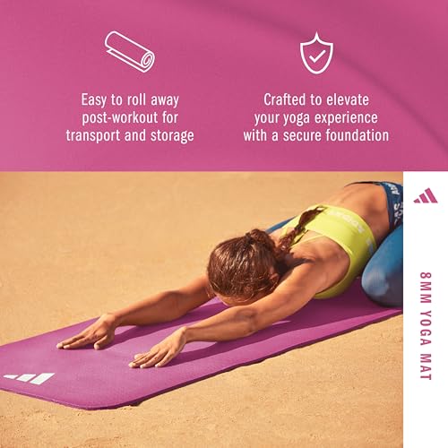 adidas Yoga Mat - Eco Friendly - Non Slip, Durable Textured Surface, 8mm - color: Preloved Fuchsia