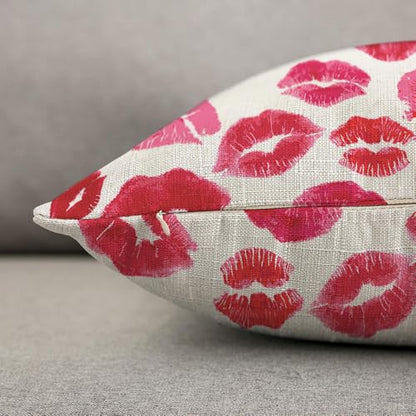 TKS MITLAN Lips Prints Throw Pillow Case Cushion Cover Kiss Lipstick Mouth Red Smooch Linen Couch Bed Sofa Car Waist Cushion Cover 18 x 18 inch - color: Lips Prints, size: 18" x 18" (Pack of 1)