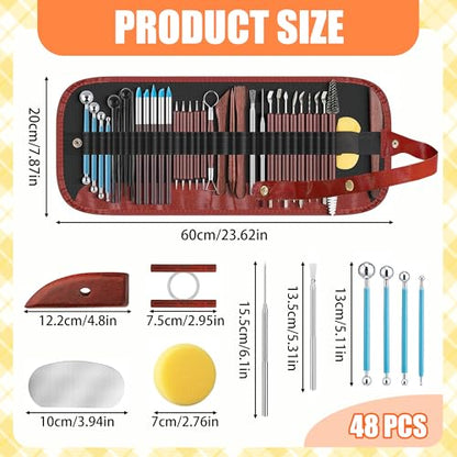 48 Pcs Polymer Clay Carving Tools Set, Pottery Sculpting Tools with Bag | Ceramic Clay Molds Sculpting Kit for Adult Beginner for Modeling Trimming Molding Shaping