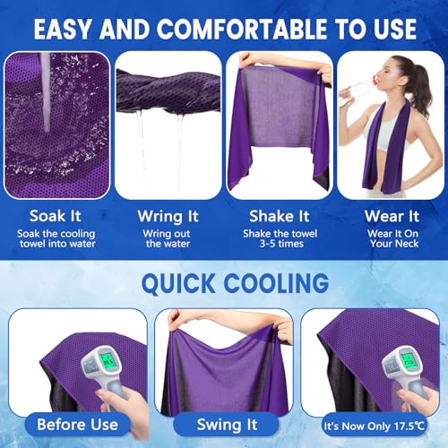 Hosuly 150 Pack Cooling Towels Bulk 40 x 12 Inch Large Chilly Breathable Sweat Sports Cold Towels Sublimation Microfiber Ice Neck Rag for Hot Weather Workout Gym Team Gift (Purple) - color: Purple