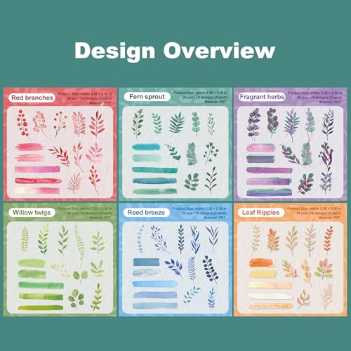 180PCS Botanical Leaf PET Stickers, Watercolor Plant Layering Tabs for Scrapbook Journal Planners and DIY Crafts - color: Cyan Stories