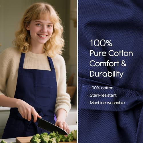 Unisex Apron with Pockets for Cooking, Salon & Art - 100% Cotton Adult Kitchen, Chef, Stylist Apron (Blue) - color: Blue