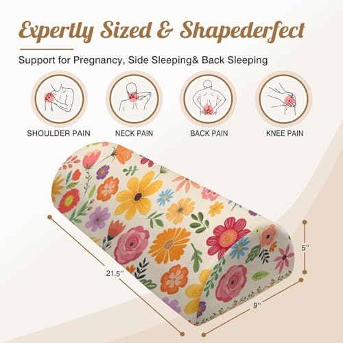 Knee Pillow for Back Sleeping – Half Moon Bolster Pillow for Legs,Under Knee While Sleeping Support, Leg & Back Pain Relief (21.5x9x5 Inches),Machine Washable Cover - color: Flower