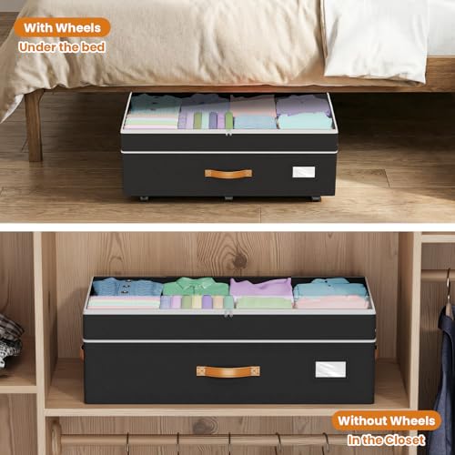 Budding Joy 80L 2 Pack Adjustable Under Bed Storage with Wheels - color: Black