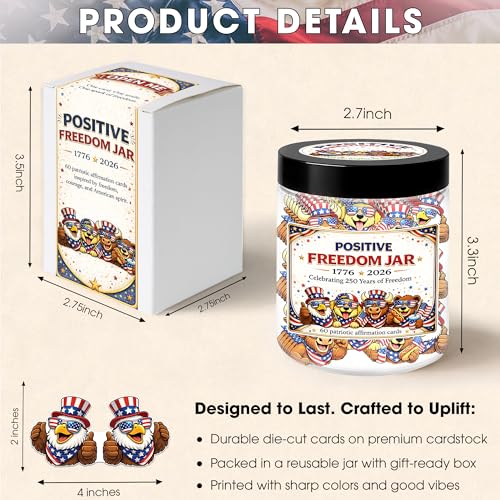 Positive Freedom Jar, 60 Patriotic Affirmation Cards, Gifts for Women & Men - color: KAT-K- Positive Freedom 250
