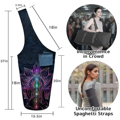 Yoga Mat Bag Carrier for Women with Side Large Pocket Durable Linen Workout Gym Travel Storage Pilates Mats - color: Purple Mandala Chakra