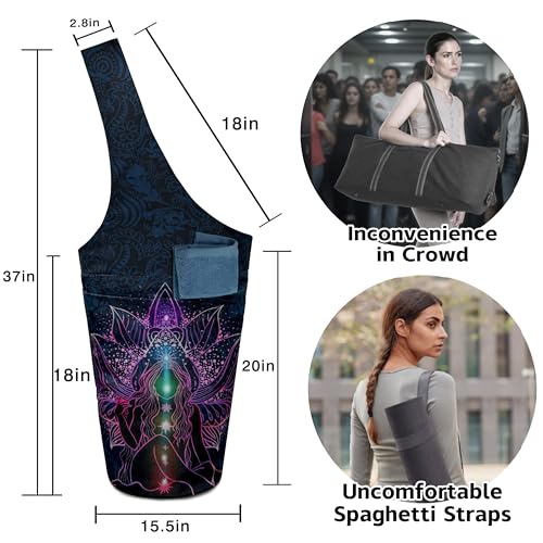 Yoga Mat Bag Carrier for Women with Side Large Pocket Durable Linen Workout Gym Travel Storage Pilates Mats - color: Purple Mandala Chakra