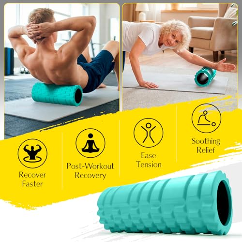 Foam Roller for Deep Tissue Massager High Density Massage Roller | Roller for Muscle Recovery, Relieves Tight, Sore Muscles & Kinks, Improves Mobility & Circulation - Targets Key Body Parts - color: Aqua