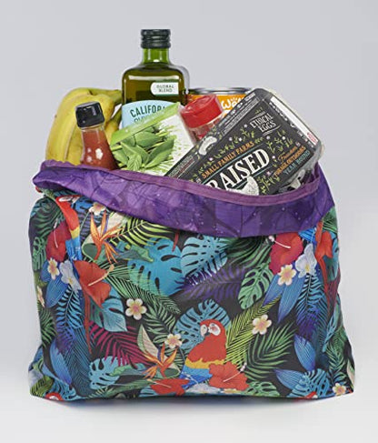 O-WITZ Reusable Grocery Bags | Vibrant Tote Bag For Groceries, Gym, Office, Beach, Toys & More | Washable Design With Large Handles For Maximum Convenience | Folds Into A Small Pouch, Parrots purple - color: Parrots Purple