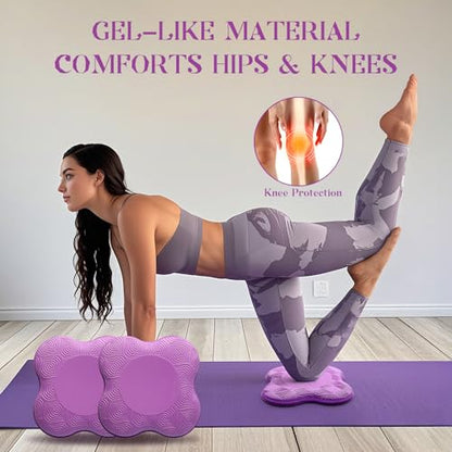 2 Packs Yoga Knee & Elbow Cushions - Extra Thick Foam for Knees, Elbows, Wrists, Hands & Head - Pilates & Kneeling Pads - Support Foam Pads for Women & Men - color: 4pcs-Pink + Purple