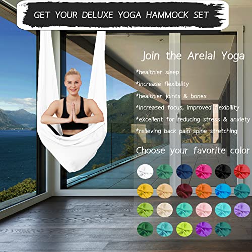 5.5 Yards Aerial Silks Yoga Swing Set - Aerial Yoga Hammock Kit Anti-Gravity Flying for Fitness, Low/Non Stretch Nylon Tricot Fabric Hardware Included for Dance - color: WHITE