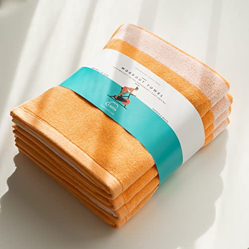 Luzia Striped Workout Towel for Sweat (Pack of 4) - Premium Quality 100% Turkish Cotton - Lightweight and Super Absorbent for Exercise, Sports, Workout, Fitness, Gym, Yoga, Running (Orange) - color: Papaya - White, size: Set of 4