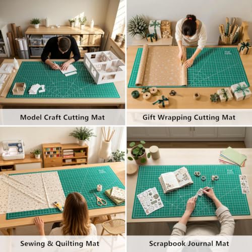 23"x47" Large Self Healing Non-Slip Cutting Mat, Double Sided 5-Ply Black Green Mat for Quilting, Sewing, Fabric, Crafts and Scrapbooking