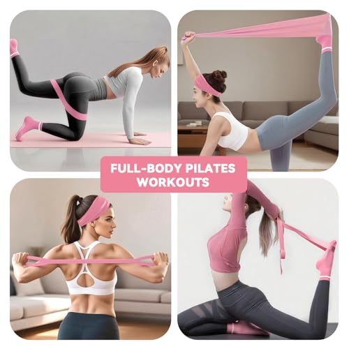 Pilates Ring Circle Set for Women, 17 Pcs Yoga Equipment Sets, with 14'' Yoga Ring, Massage Ball, Resistance Bands, Hip Thrust Belt, Hair Band, Anti Slip Socks for Legs Arms and Thighs - color: Pink