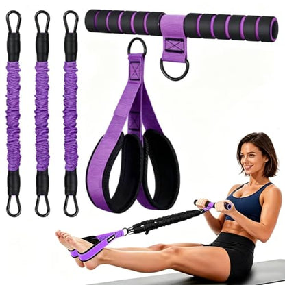 Pedal Resistance Bands Set with Handles, 6-Tube Elastic Stretch Bands - color: Purple