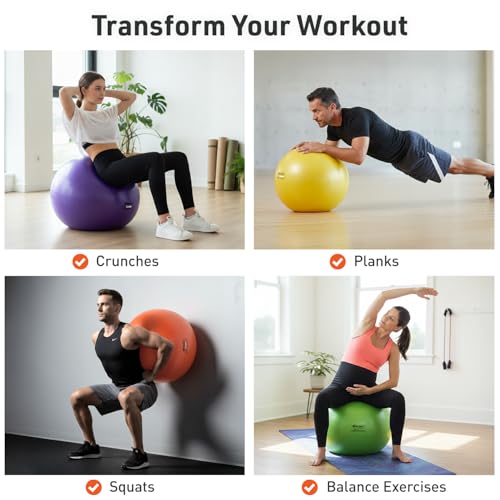 Body Sport Exercise Ball with Pump for Home, Gym, Balance, Stability, Pilates, Core Strength, Stretching, Yoga, Fitness Facilities, Desk Chairs - color: Purple (45 cm)