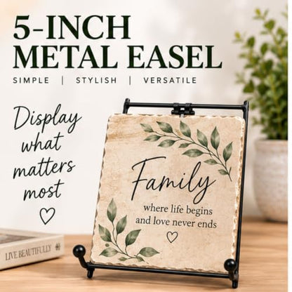 Black Metal Tabletop Easel Stand Set of 3 – 5 Inch Decorative Display Stands for Plates, Frames, Books, Signs & Art – Folding Countertop Holder for Home Décor & Retail Display - size: 5 Inch