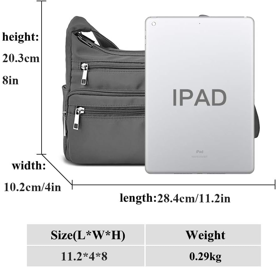 VOLGANIK ROCK RFID Purses for Women Fabric Nylon Multi Pocket Crossbody Bag Ladies Travel Handbag - color: Gray, size: Standard