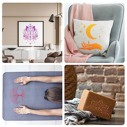 12 Sacred Geometry Stencils - Hamsa Hand, Torus, Om, Lotus, Moon, Mandala, Zen, Flower of Life, Yoga, Spiritual, Meditation Templates for Painting on Wood, Fabric, Walls - 8.3"x11.7"