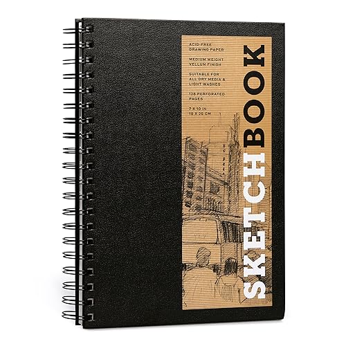 Sketchbook 7 x 10" Black Spiral Hardcover Mixed Media Sketchbook for Drawing: Acid-Free Quality Paper (128 pages) (Union Square & Co. Sketchbooks)