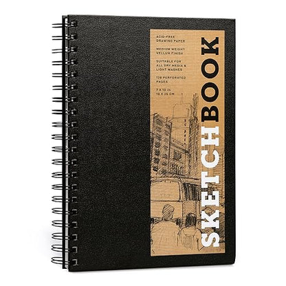 Sketchbook 7 x 10" Black Spiral Hardcover Mixed Media Sketchbook for Drawing: Acid-Free Quality Paper (128 pages) (Union Square & Co. Sketchbooks)