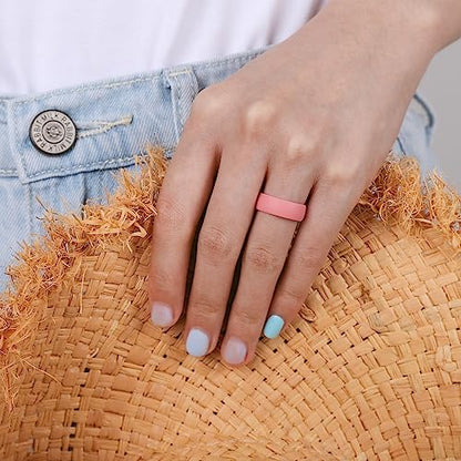 Egnaro Women's Bridal Rings Sets, 6mm Wide, 2mm Thick, Silicone Wedding Rubber Band with Half Size, Inner Arc Ergonomic Breathable Design - color: SETA-Black, Marble, Whitepink, Faint Red, size: 11.5-12