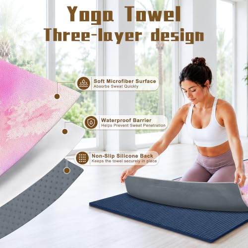 Yoga Mat Towel Non Slip Ultra-Absorbent Hot Yoga Towel, Super Stylish Printed Sweat Hot Yoga Towel, Ideal for Home, Workouts, Pilates, Yoga, 72 x 27in, Purple & Pink Tie Dye - color: Purple & Pink Tie Dye