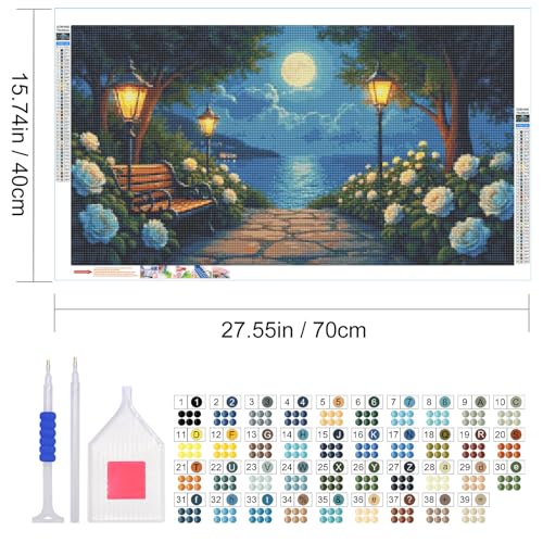 JOOZ Large Diamond Painting Kits for Adults Moon Lake, 27.5x15.7 Inch | DIY 5D Diamond Art Kits for Adults, Full Drill Landscape Diamond Painting, Flowers Gem Art Kits for Gift, Home Wall Decor - color: Moon Lake 042