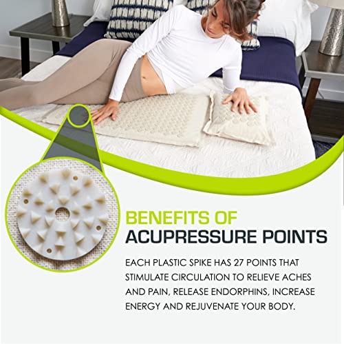 ProsourceFit Ki Acupressure Mat and Pillow Set with 100% Natural Linen for Back/Neck Pain Relief and Muscle Relaxation - color: Sand Dunes
