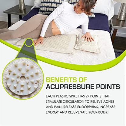 ProsourceFit Ki Acupressure Mat and Pillow Set with 100% Natural Linen for Back/Neck Pain Relief and Muscle Relaxation - color: Sand Dunes