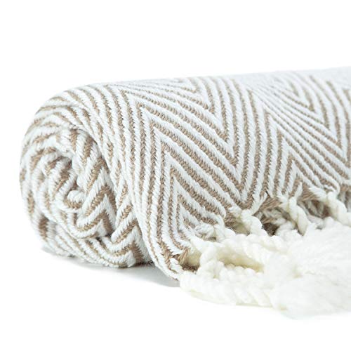 Chanasya Premium Chevron Super Soft Acrylic Throw Blanket with Tassels Cozy Lightweight Fluffy Blanket for Bed Sofa Chair Couch Living Bed Room Beige and White Blanket (50x65 Inches) Taupe - color: Taupe