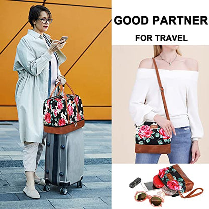IBFUN Weekender Bags for Women, 21" Travel Duffle Bag with Shoe Compartment - color: C1-Flower