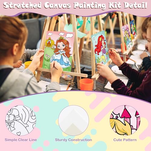 Anseal 12 Packs Princess Pre Drawn Canvas to Paint, 5" X 7" Pre Printed Canvas for Kids Outline Painting Boards for Beginners, Students, Party Favor - color: Princess