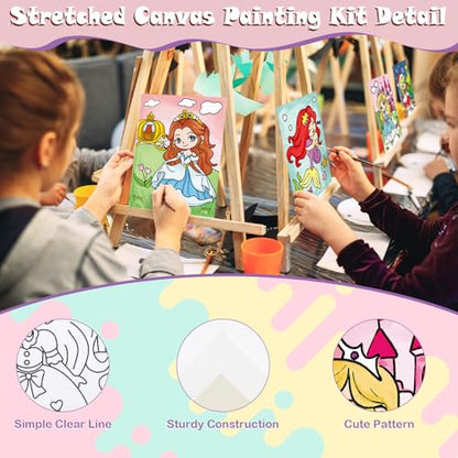Anseal 12 Packs Princess Pre Drawn Canvas to Paint, 5" X 7" Pre Printed Canvas for Kids Outline Painting Boards for Beginners, Students, Party Favor - color: Princess