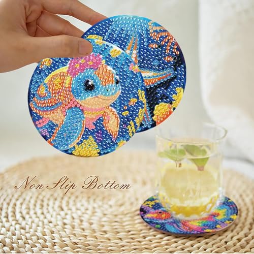 Mrnsiet 8PCS Diamond Art Coasters with Holder, DIY Ocean Animals Diamond Painting Coasters Kits for Adults, Non Slip Marine Animals Mosaic Dot Painting Coaster Gift Set for Beginners 4x4 Inch - color: BDWY330-US