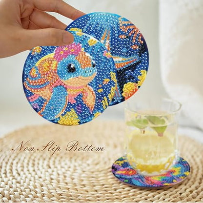 Mrnsiet 8PCS Diamond Art Coasters with Holder, DIY Ocean Animals Diamond Painting Coasters Kits for Adults, Non Slip Marine Animals Mosaic Dot Painting Coaster Gift Set for Beginners 4x4 Inch - color: BDWY330-US