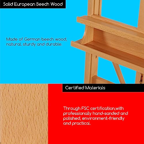 MEEDEN Large Studio H-Frame Beech Wood Artist Easel - Adjustable Movable Tilting Easel, Floor Painting Easel Stand, Holds Canvas Art up to 48" - color: Natural, size: Easel with Wheels