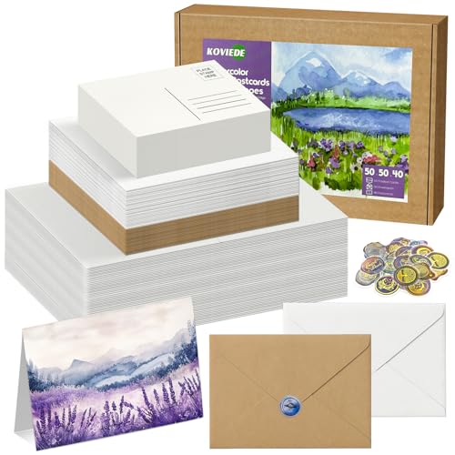 50 Pack Foldable Watercolor Cards with Envelopes 5"X7" | 140LB/300GSM, Cotton Water Color Cards with 40 Sheets 4''x6'' Blank Watercolor Postcards for Painting, Christmas, Birthday - size: 5x7" Cards*50+4x6" Postcards*40