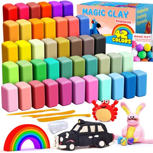 ESSENSON Air Dry Clay, 42 Colors, Modeling Clay for Kids | DIY Molding Magic Clay, Includes Tools, Ages 3-8+ Years, Boys & Girls - style: 42 Colors