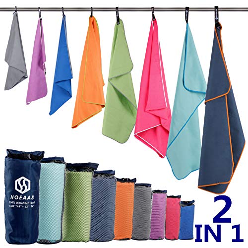 HOEAAS 2 Pack Microfiber Camping Towels, Quick Dry Towel, Super Absorbent Ultra Compact Travel Towel Soft Lightweight Sports Towel for Sweat Fast Drying Towels for Pool,Gym,Hiking,Backpacking,Fitness - color: Dark Blue, size: S: 32" x 16"+32" x 16"