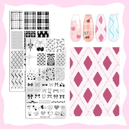 Biutee 10 PCS Nail Art Stamping Plates Set Nail Stamping Kit | Nail Stamp Plate Butterfly Starry Sky Flower Bowknot Design Nail Stamper Kit with Nail Stamper Scraper and Storage Bag - color: 14 Piece Set