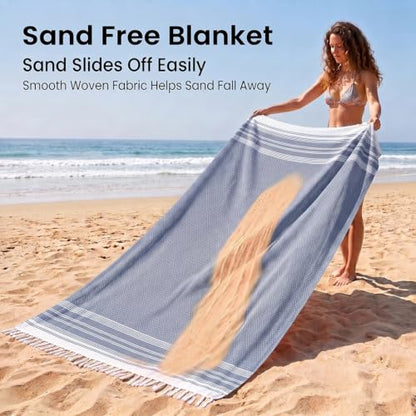 Yongoes Turkish Beach Towel Blanket Oversized 82x88 Blue Boho - color: Blue, size: Extra Large 82"x88"（208x224cm）