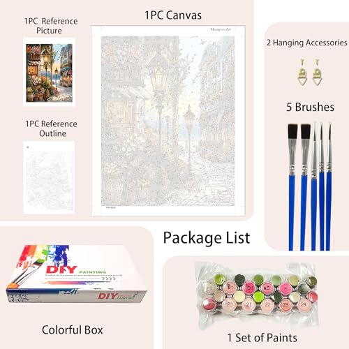 Muzagroo Paint by Numbers Oil Painting Kits for Adults DIY Streetscape Oil Painting for Beginners Hand Crafts Kits with Brushes and Acrylic Paints 16x20 inches (Streetscape) - color: Streetscape
