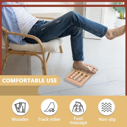 Wooden Foot Massage Roller, Wood Foot Roller for Plantar Fasciitis, Manual Physical Foot Therapy Roller Massage Tools for Feet Pain Relief Muscle Relaxation Men Women Elderly (5 Row Dual Gear)