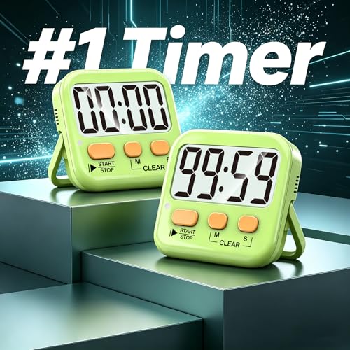 Antonki 2 Pack Digital Timer for Kids Classroom Kitchen Timers for Cooking | w/ Battery, Easy to View, Alarm, Mute Mode, Count Down/Up, Magnetic, Kickstand, Hanging, Classroom Timer for Teacher Supplies - color: Light Green