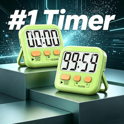 Antonki 2 Pack Digital Timer for Kids Classroom Kitchen Timers for Cooking | w/ Battery, Easy to View, Alarm, Mute Mode, Count Down/Up, Magnetic, Kickstand, Hanging, Classroom Timer for Teacher Supplies - color: Light Green