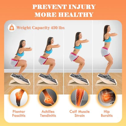 MUCITAGF 2-in-1 Professional Wooden Balance Board & Slant Board, 3 Angles | Adjustable Incline Board and Calf Stretcher, Stretch Board for Knees Ankle Heel Feet Leg, Anti-Slip, 450 lbs Capacity