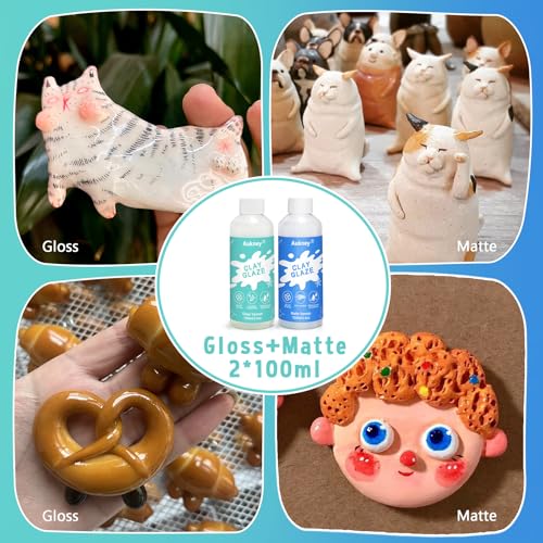 2 x 100ml Air Dry Clay Varnish, 100ml Gloss and 100ml Matte Finish Air Dry Clay Glaze， Prevent Clay from Cracking, and Scratch Resistant，for Ceramics, Oil Paintings, Wood (Gloss+Matte) - size: 2*100ML-Gloss+Matte
