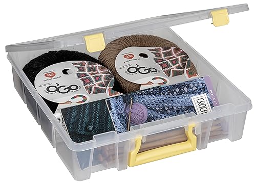 ArtBin Super Satchel 1-Compartment Craft Storage Box, Yellow Latches | One Open Compartment, 15.2 x 8 x 6.2 Inches, Secure Latches, Stackable, Clear Durable Polypropylene - color: Yellow